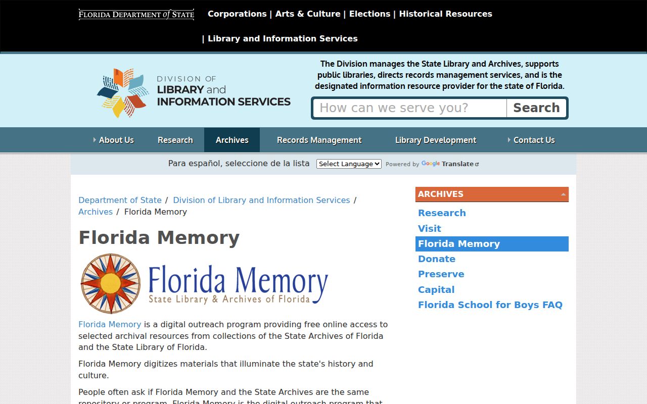 Florida Memory digital archive search page for Venice history