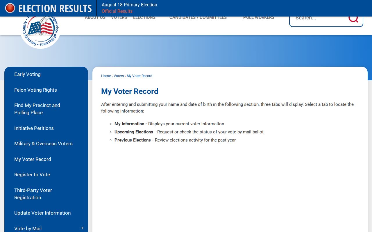Venice resident directory Sarasota My Voter Record lookup