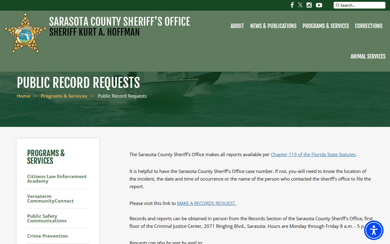Venice neighbor lookup and Sarasota Sheriff records channel