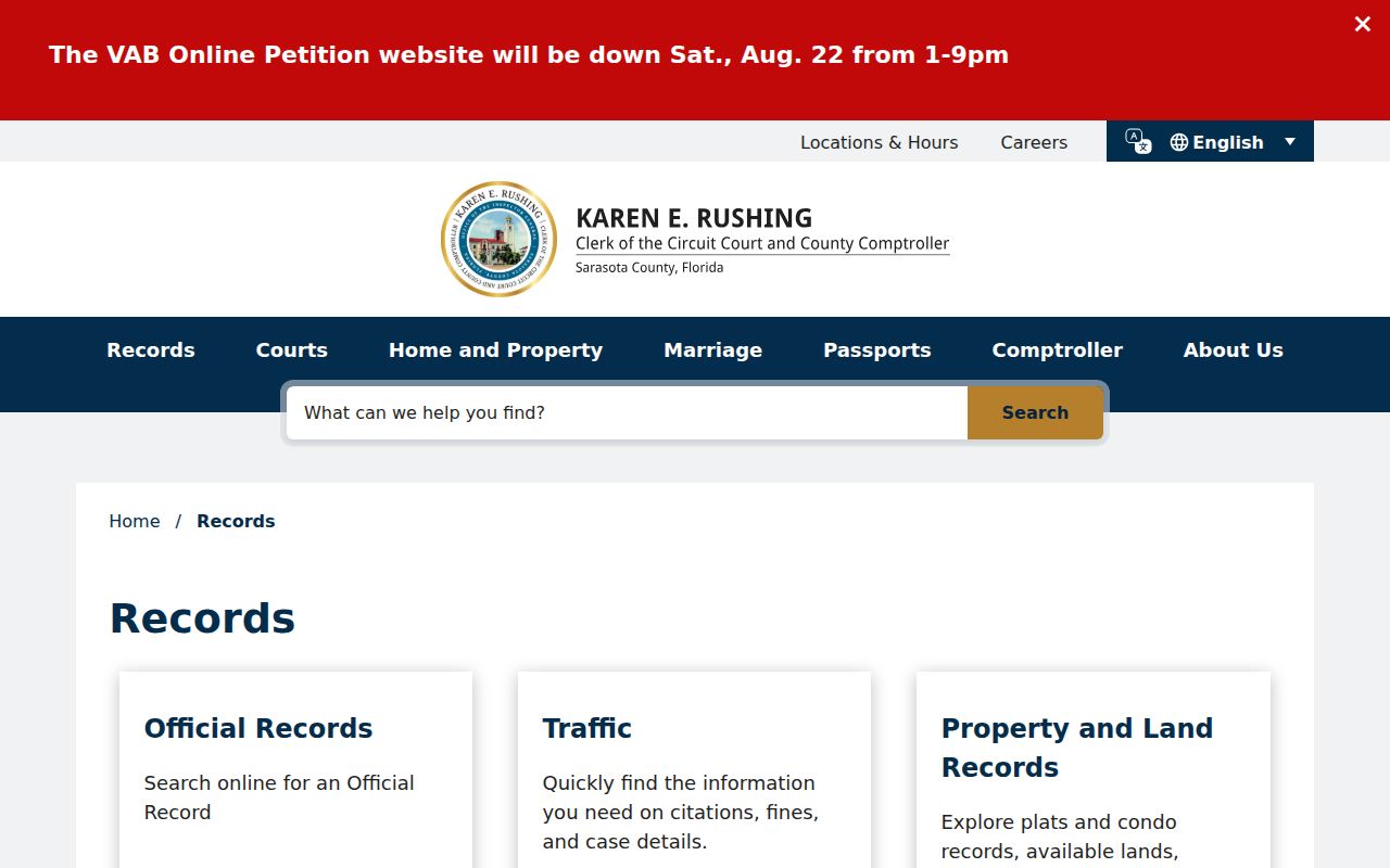 Venice previous residents Sarasota Clerk records categories