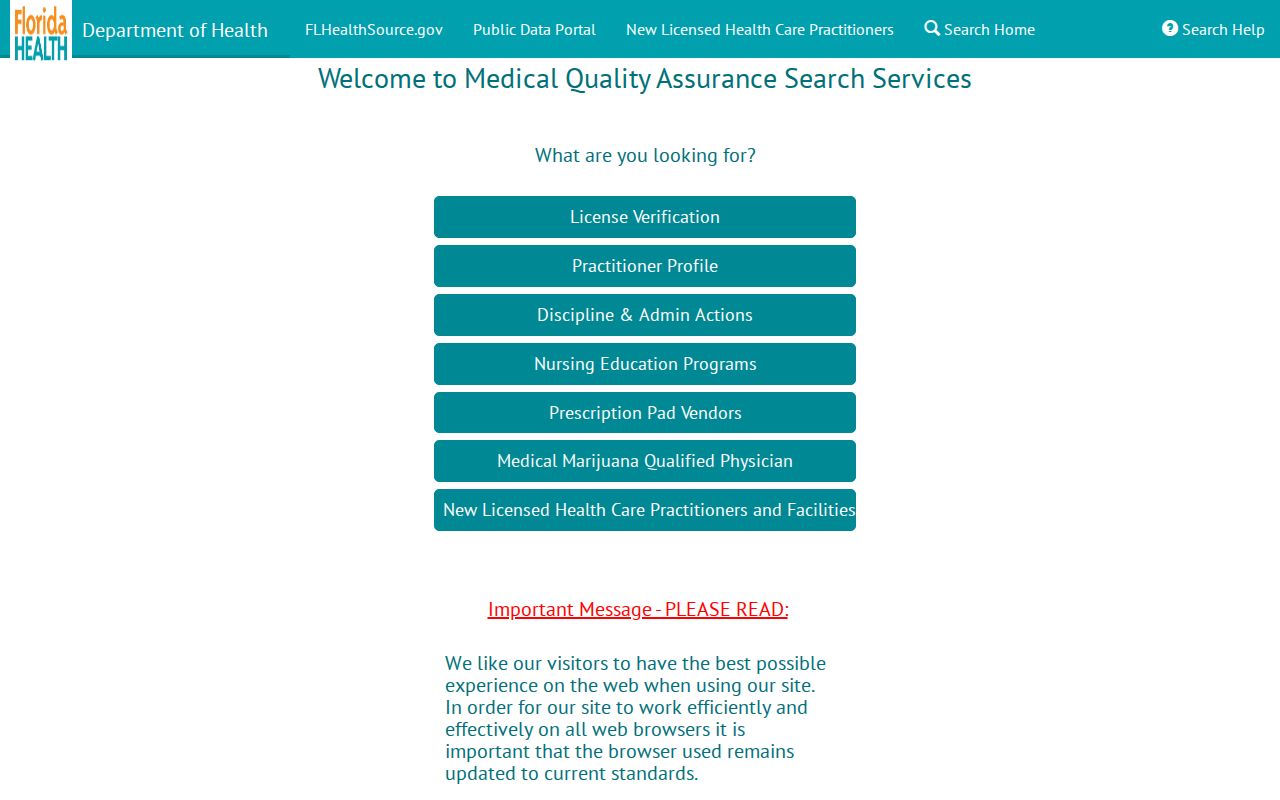 Florida MQA practitioner lookup for Venice professional identity checks