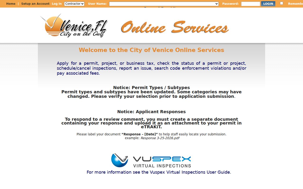 Venice street directory eTRAKiT address and permit search